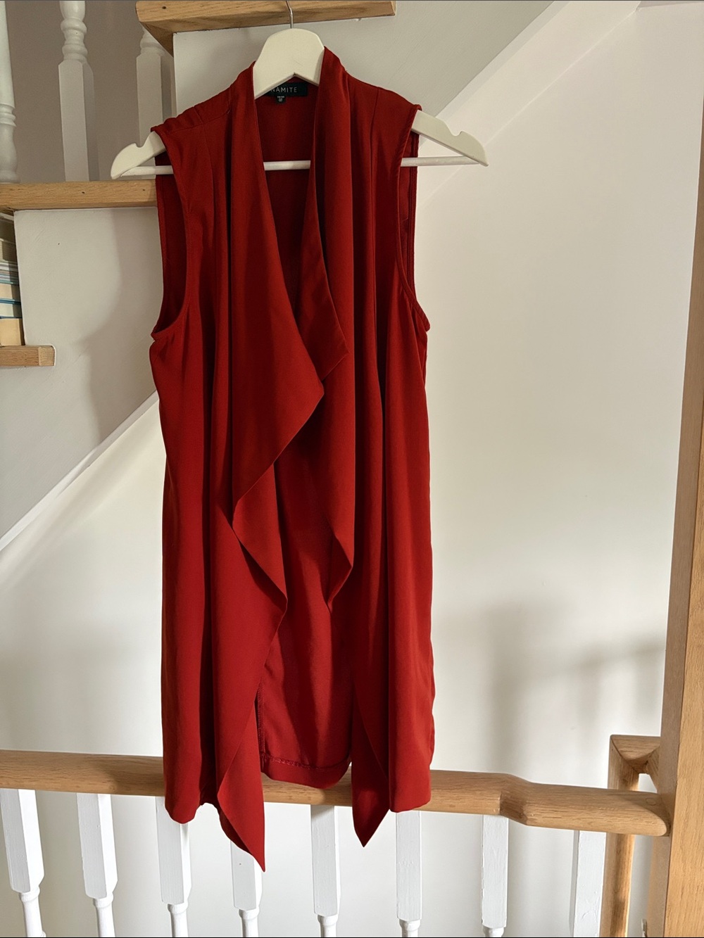 Dynamite Sleeveless Draped Open Front Vest in Burnt Orange